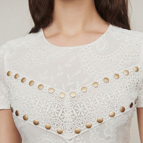 NWT Maje Robe a Clou Manc Blanc Mini White Dress Elite Show Size M - Picture 6 of 11